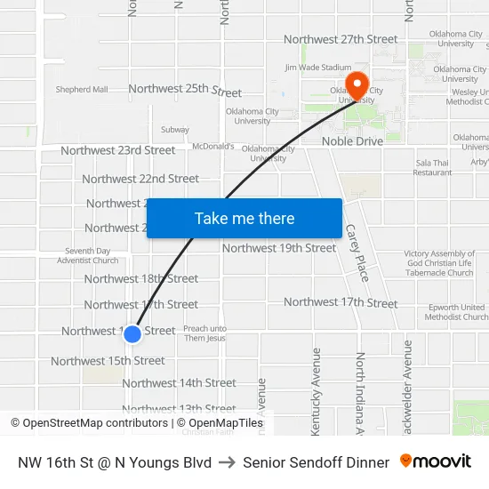 NW 16th St @ N Youngs Blvd to Senior Sendoff Dinner map