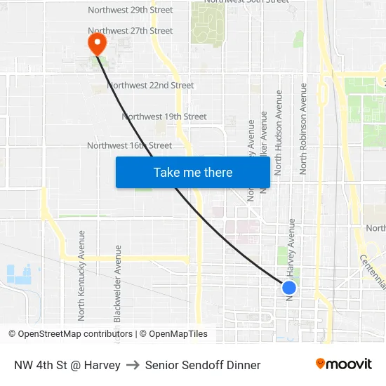 NW 4th St @ Harvey to Senior Sendoff Dinner map
