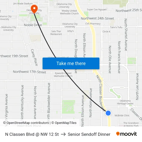N Classen Blvd @ NW 12 St to Senior Sendoff Dinner map