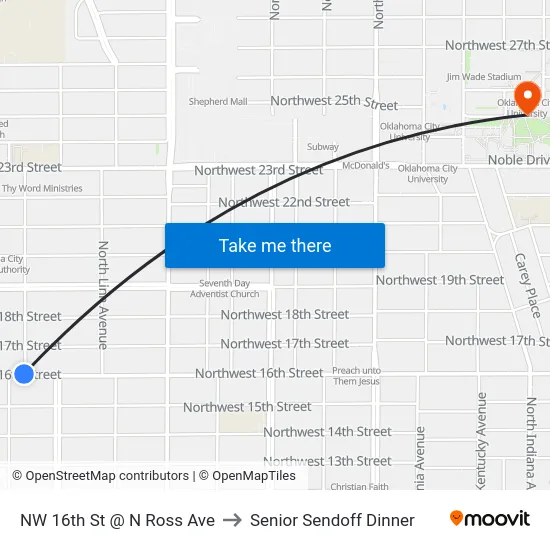 NW 16th St @ N Ross Ave to Senior Sendoff Dinner map