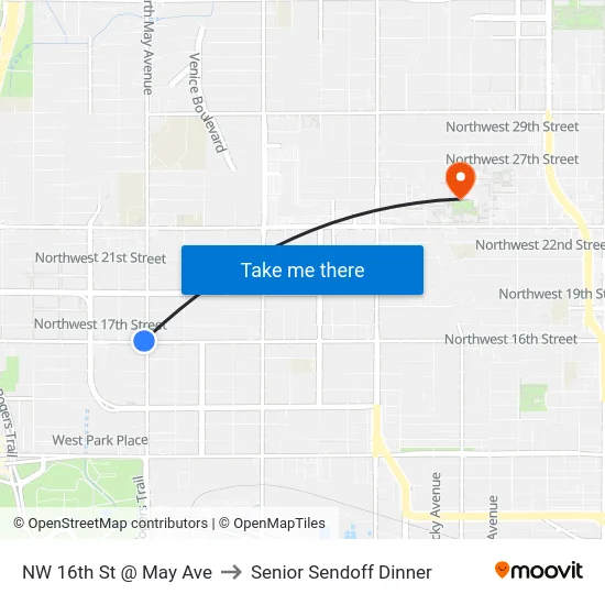 NW 16th St @ May Ave to Senior Sendoff Dinner map