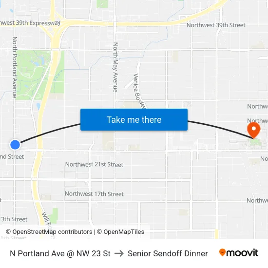 N Portland Ave @ NW 23 St to Senior Sendoff Dinner map