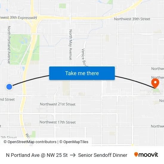 N Portland Ave @ NW 25 St to Senior Sendoff Dinner map