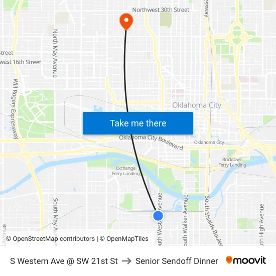 S Western Ave @ SW 21st St to Senior Sendoff Dinner map