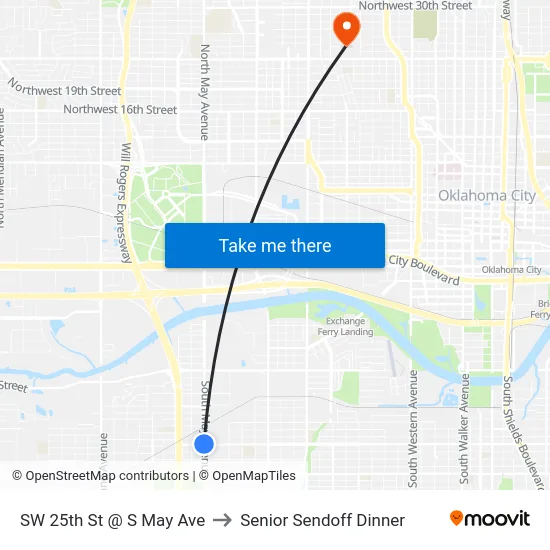 SW 25th St @ S May Ave to Senior Sendoff Dinner map