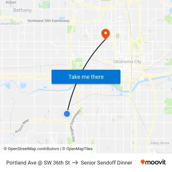 Portland Ave @ SW 36th St to Senior Sendoff Dinner map