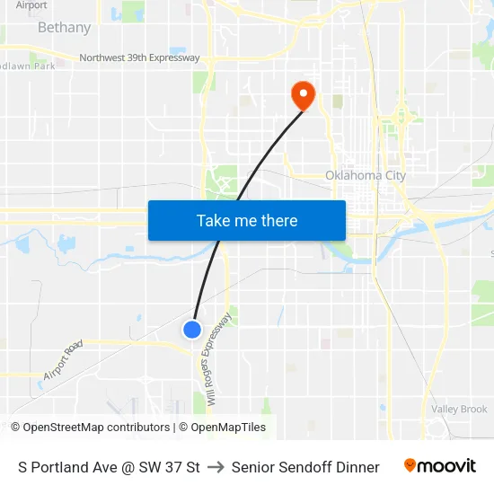 S Portland Ave @ SW 37 St to Senior Sendoff Dinner map