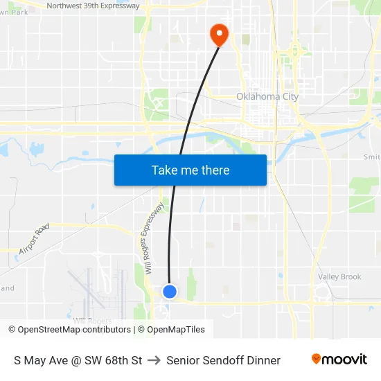 S May Ave @ SW 68th St to Senior Sendoff Dinner map