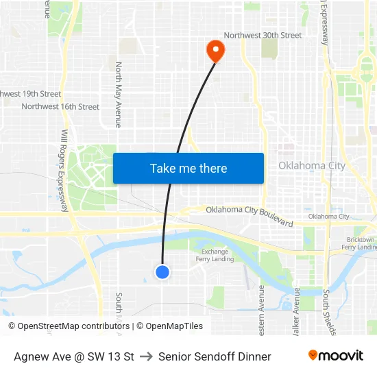 Agnew Ave @ SW 13 St to Senior Sendoff Dinner map