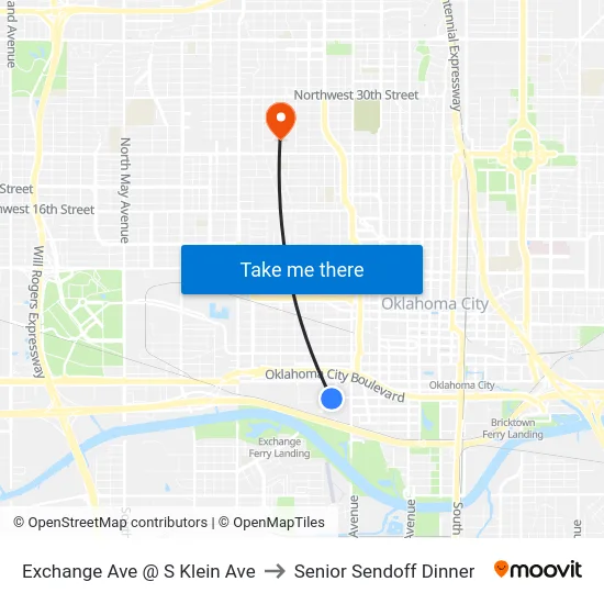 Exchange Ave @ S Klein Ave to Senior Sendoff Dinner map