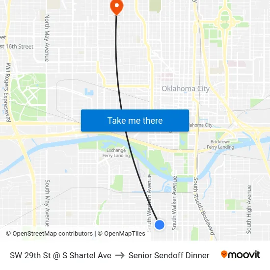 SW 29th St @ S Shartel Ave to Senior Sendoff Dinner map