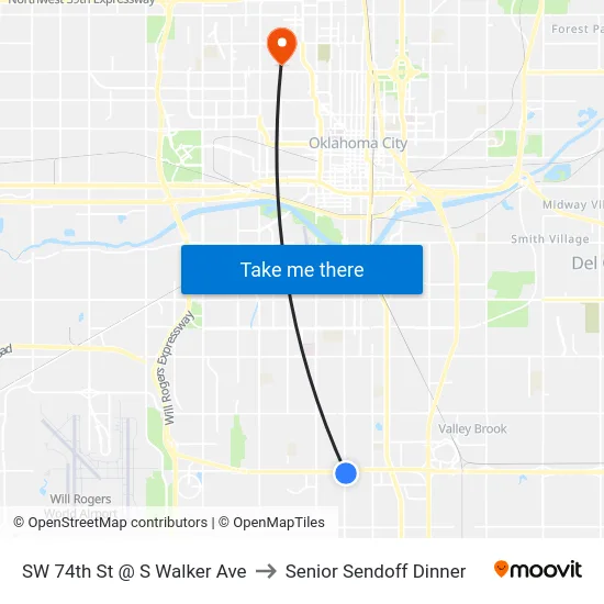 SW 74th St @ S Walker Ave to Senior Sendoff Dinner map
