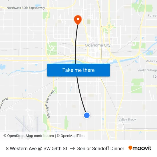 S Western Ave @ SW 59th St to Senior Sendoff Dinner map