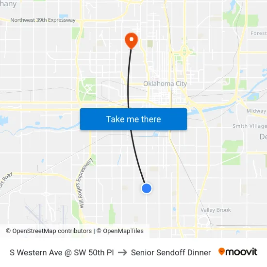 S Western Ave @ SW 50th Pl to Senior Sendoff Dinner map
