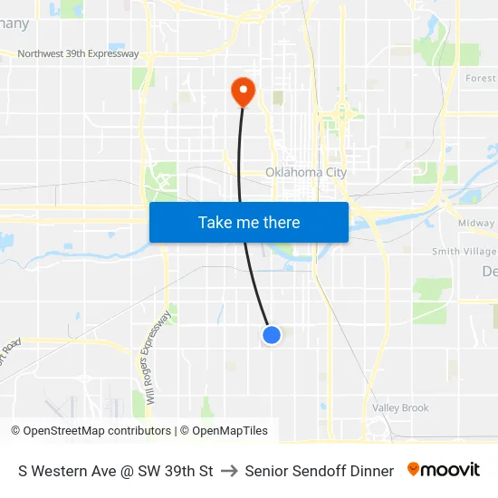 S Western Ave @ SW 39th St to Senior Sendoff Dinner map