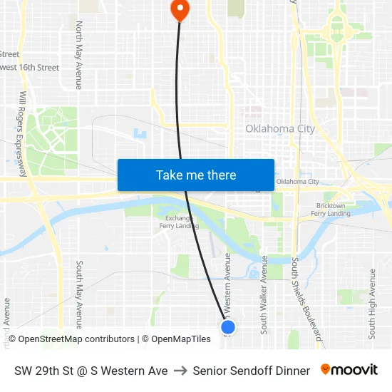 SW 29th St @ S Western Ave to Senior Sendoff Dinner map