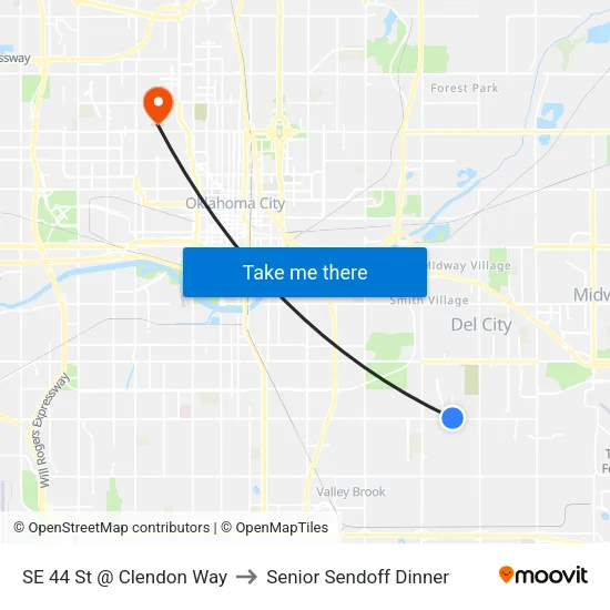 SE 44 St @ Clendon Way to Senior Sendoff Dinner map