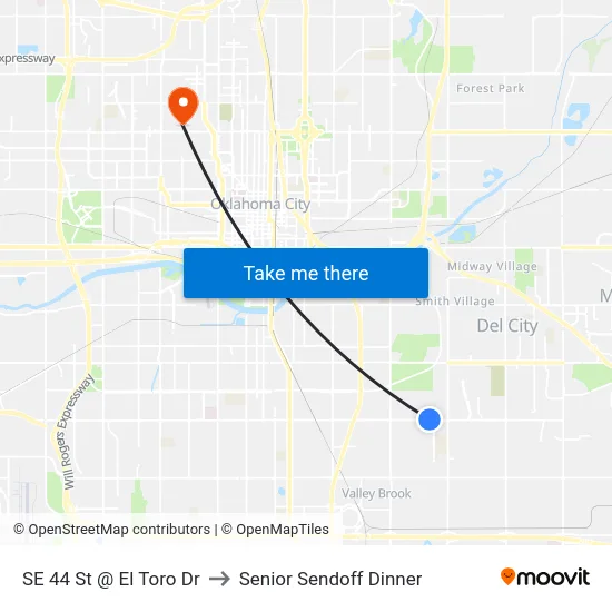 SE 44 St @ El Toro Dr to Senior Sendoff Dinner map