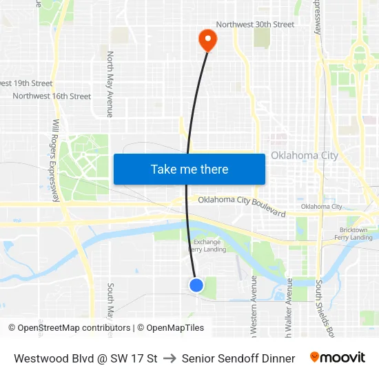 Westwood Blvd @ SW 17 St to Senior Sendoff Dinner map