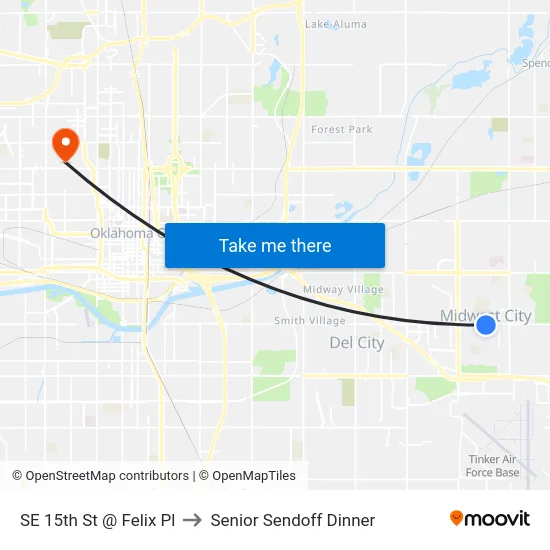 SE 15th St @ Felix Pl to Senior Sendoff Dinner map