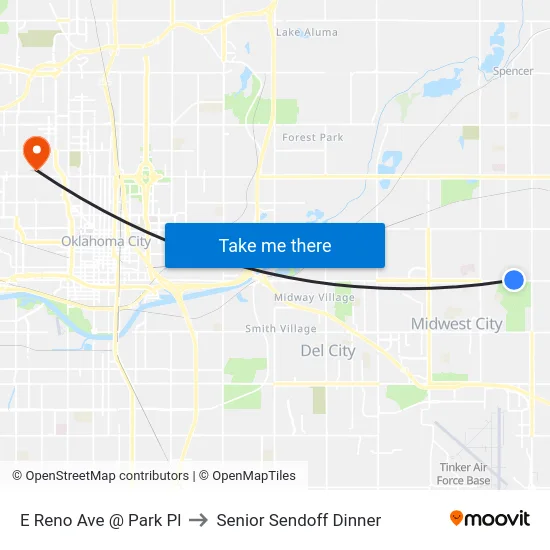 E Reno Ave @ Park Pl to Senior Sendoff Dinner map