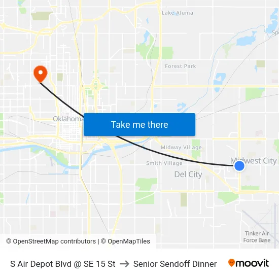 S Air Depot Blvd @ SE 15 St to Senior Sendoff Dinner map