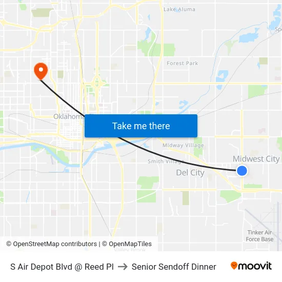 S Air Depot Blvd @ Reed Pl to Senior Sendoff Dinner map