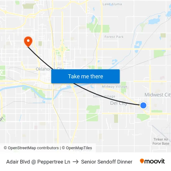 Adair Blvd @ Peppertree Ln to Senior Sendoff Dinner map