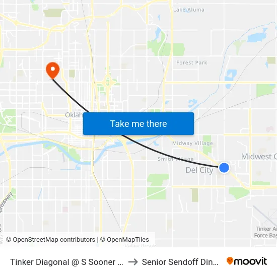 Tinker Diagonal @ S Sooner Rd to Senior Sendoff Dinner map
