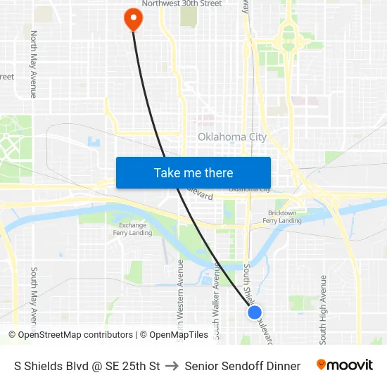 S Shields Blvd @ SE 25th St to Senior Sendoff Dinner map