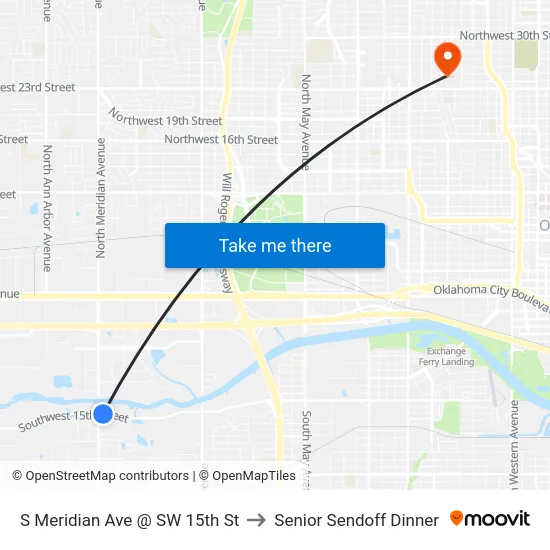 S Meridian Ave @ SW 15th St to Senior Sendoff Dinner map