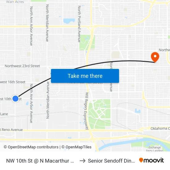 NW 10th St @ N Macarthur Blvd to Senior Sendoff Dinner map