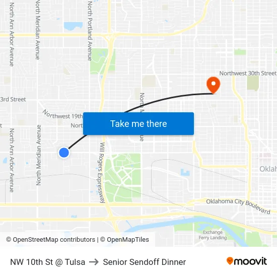 NW 10th St @ Tulsa to Senior Sendoff Dinner map