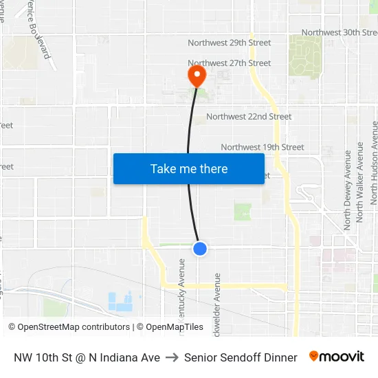 NW 10th St @ N Indiana Ave to Senior Sendoff Dinner map