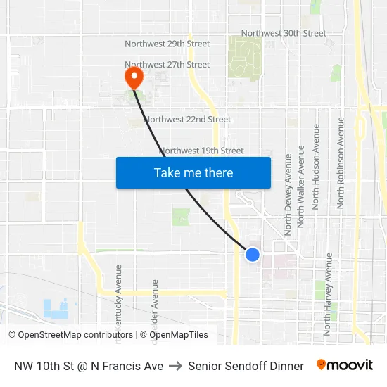 NW 10th St @ N Francis Ave to Senior Sendoff Dinner map