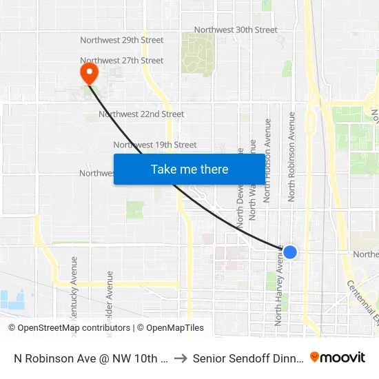 N Robinson Ave @ NW 10th St to Senior Sendoff Dinner map
