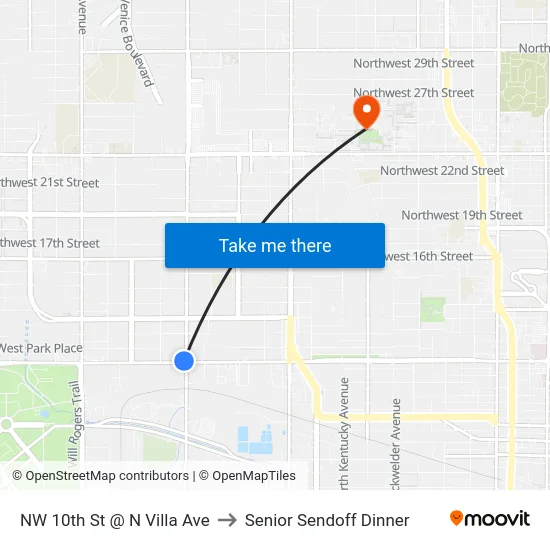 NW 10th St @ N Villa Ave to Senior Sendoff Dinner map