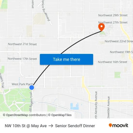 NW 10th St @ May Ave to Senior Sendoff Dinner map