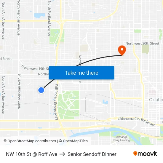 NW 10th St @ Roff Ave to Senior Sendoff Dinner map