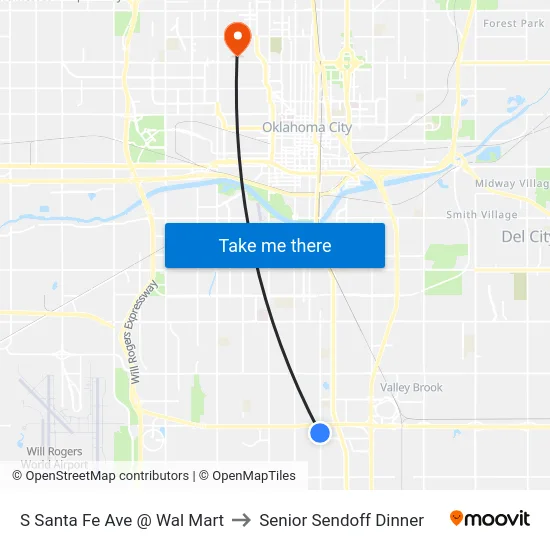 S Santa Fe Ave @ Wal Mart to Senior Sendoff Dinner map