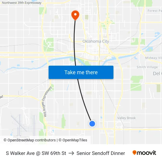 S Walker Ave @ SW 69th St to Senior Sendoff Dinner map