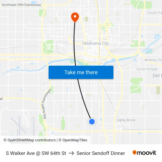S Walker Ave @ SW 64th St to Senior Sendoff Dinner map