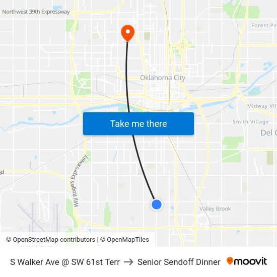S Walker Ave @ SW 61st Terr to Senior Sendoff Dinner map