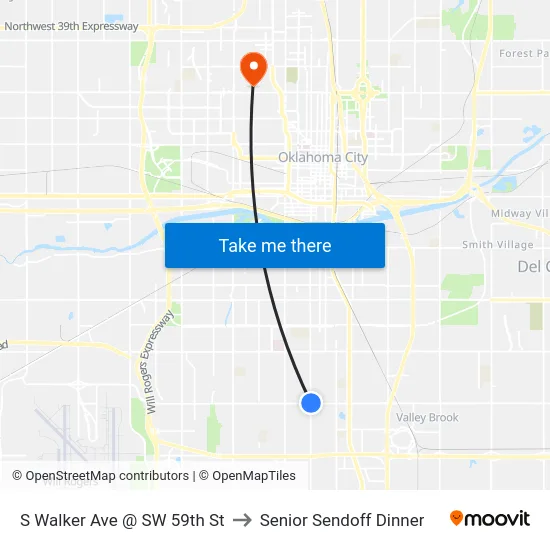S Walker Ave @ SW 59th St to Senior Sendoff Dinner map