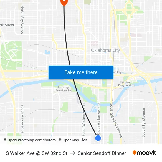 S Walker Ave @ SW 32nd St to Senior Sendoff Dinner map