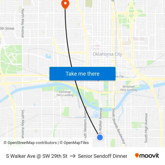 S Walker Ave @ SW 29th St to Senior Sendoff Dinner map