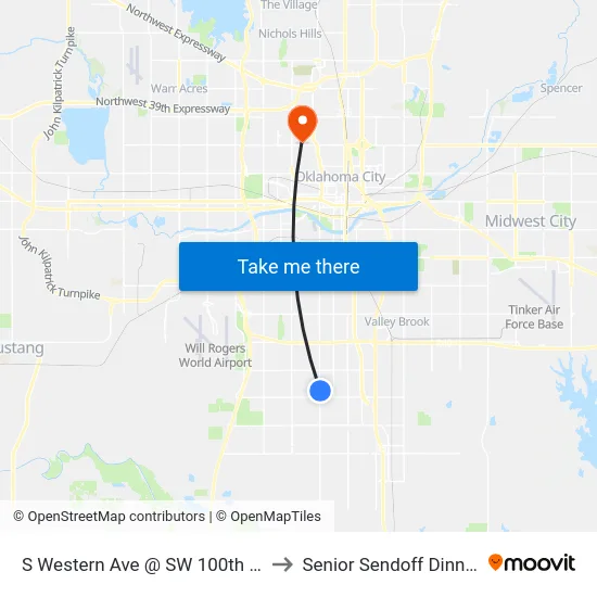 S Western Ave @ SW 100th St to Senior Sendoff Dinner map