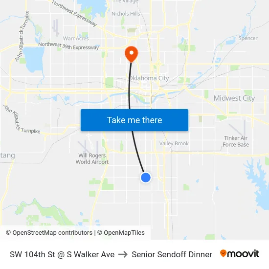 SW 104th St @ S Walker Ave to Senior Sendoff Dinner map