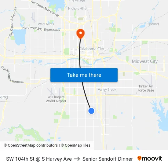SW 104th St @ S Harvey Ave to Senior Sendoff Dinner map