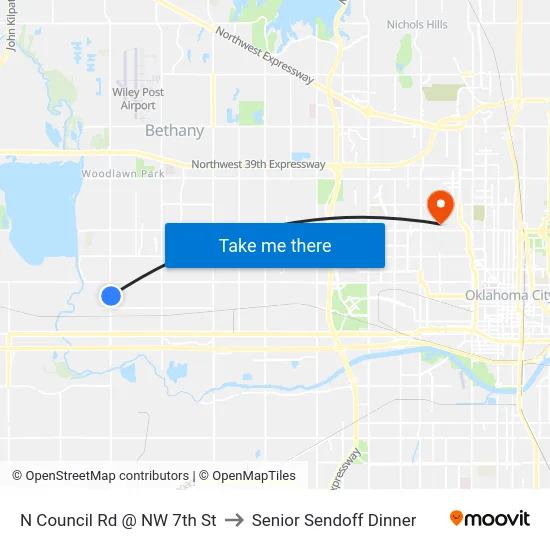 N Council Rd @ NW 7th St to Senior Sendoff Dinner map